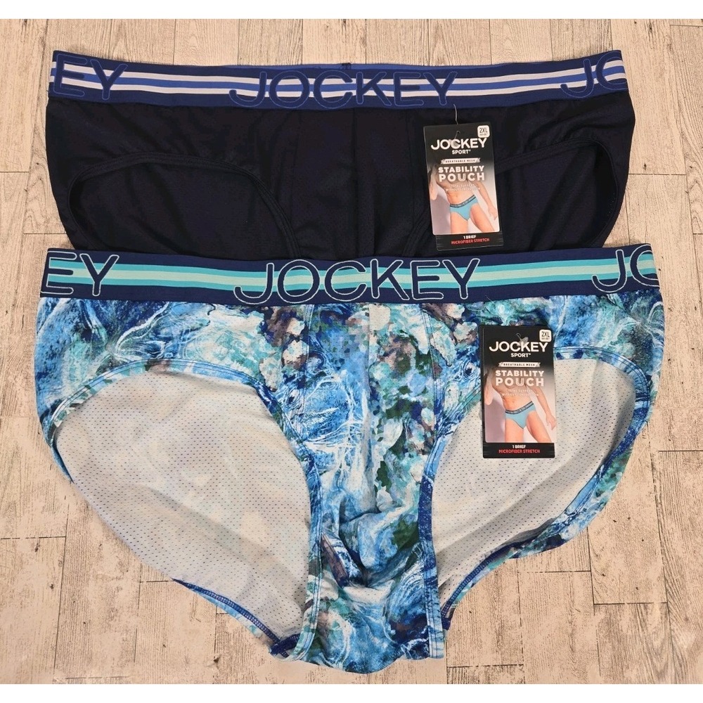 Jockey Sport Underwear 2XL Brief Stability Pouch Microfiber Blue Lot of 2